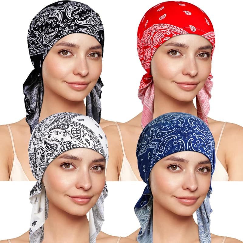 Gebundenes Chemo Kopftuch für Frauen – 4er Set gegen Haarausfall