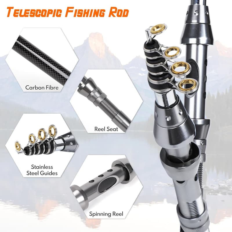 Achort Teleskopangel-Set 1,8m mit Rolle, Schnur und Tragetasche
