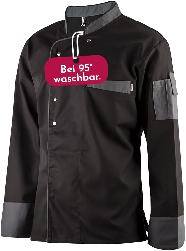 Herren Kochjacke langarm - 95 Grad waschbar, 65% Polyester, 35% Baumwolle