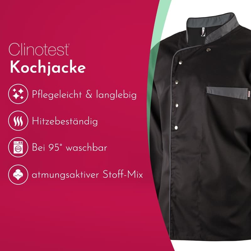 Herren Kochjacke langarm - 95 Grad waschbar, 65% Polyester, 35% Baumwolle