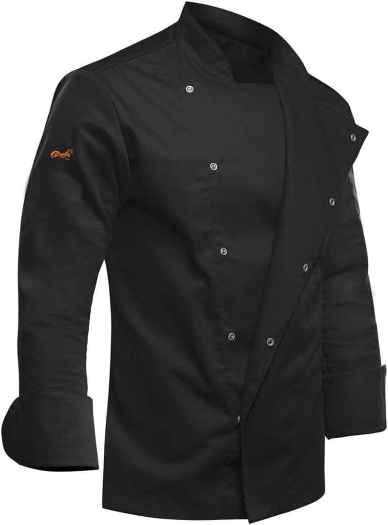 Kochjacke Herren Slim Fit Stretch mit Druckknöpfen – Schwarz/Grau/Weiß