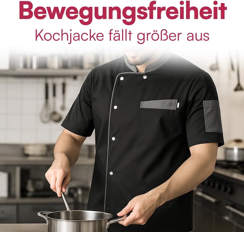 Herren Kochjacke kurzarm aus 65% Polyester, 35% Baumwolle – waschbar bis 95 Grad