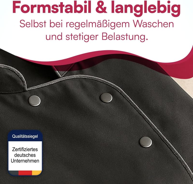 Herren Kochjacke kurzarm aus 65% Polyester, 35% Baumwolle – waschbar bis 95 Grad