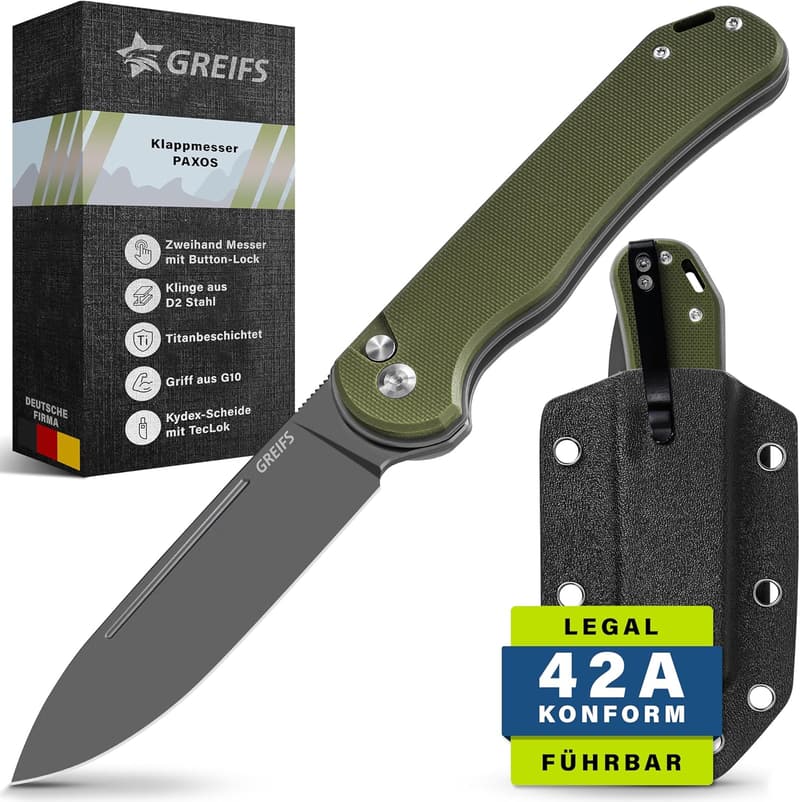 Klappmesser Paxos aus D2 Stahl mit Kydexscheide – EDC Survivalmesser