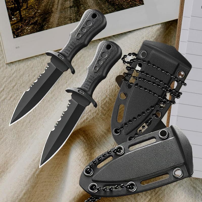 ZhongShuang Taschenmesser im 2er-Set mit Gürtel- und Kettentragen, Edelstahl