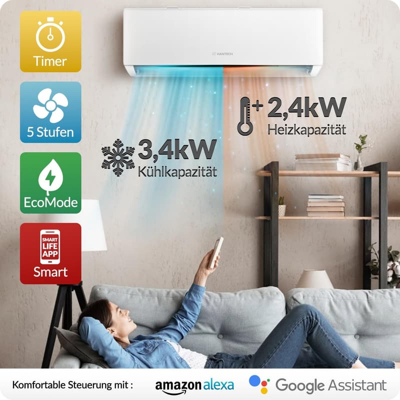 HANTECH H-PRO Split Klimaanlage 12000 BTU mit WIFI und Heizfunktion