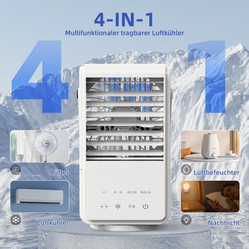Tragbare Klimaanlage 4-in-1 mit 90° Oszillation für Zuhause