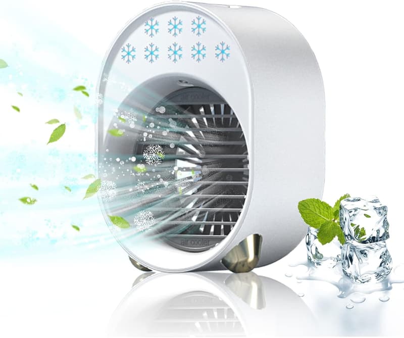 Portabler Luftkühler mit Akku, 4-in-1 Mini Klimaanlage (Weiß)