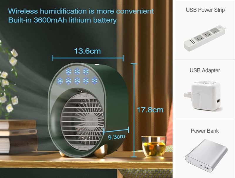 Portabler Luftkühler mit Akku, 4-in-1 Mini Klimaanlage (Weiß)