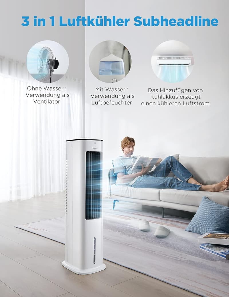 Mobile Klimaanlage 4-in-1 mit Wasserkühlung und Luftbefeuchter