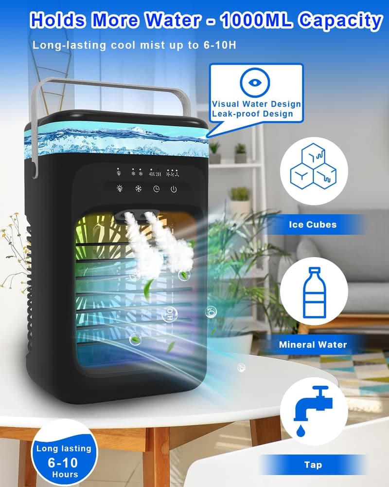 Omeyo 5-in-1 Mobiles Klimagerät mit 3 Geschwindigkeiten & Timer, Schwarz