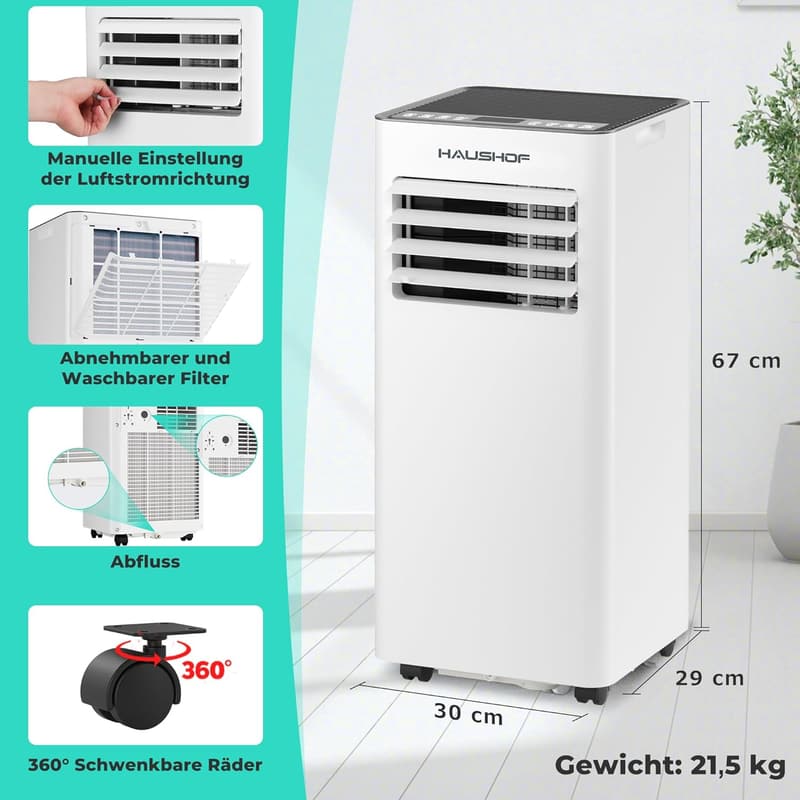 Mobile Klimaanlage 9000BTU 4-in-1 für Räume bis 30 m²
