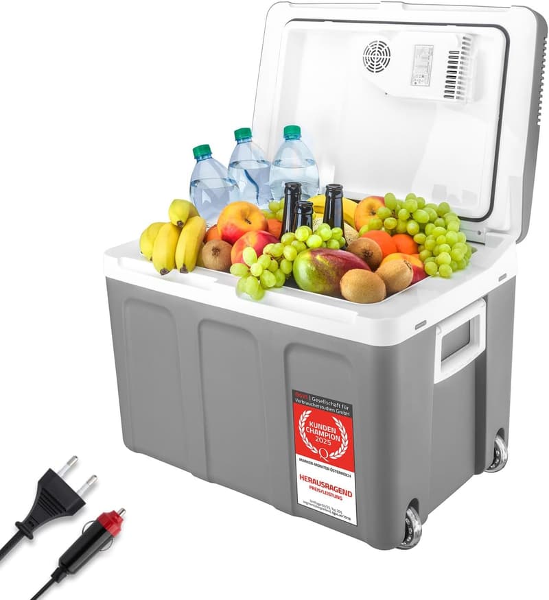 Elektrische Kühlbox 45 Liter für Auto & Haushalt, grau