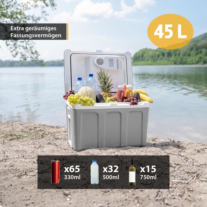 Elektrische Kühlbox 45 Liter für Auto & Haushalt, grau