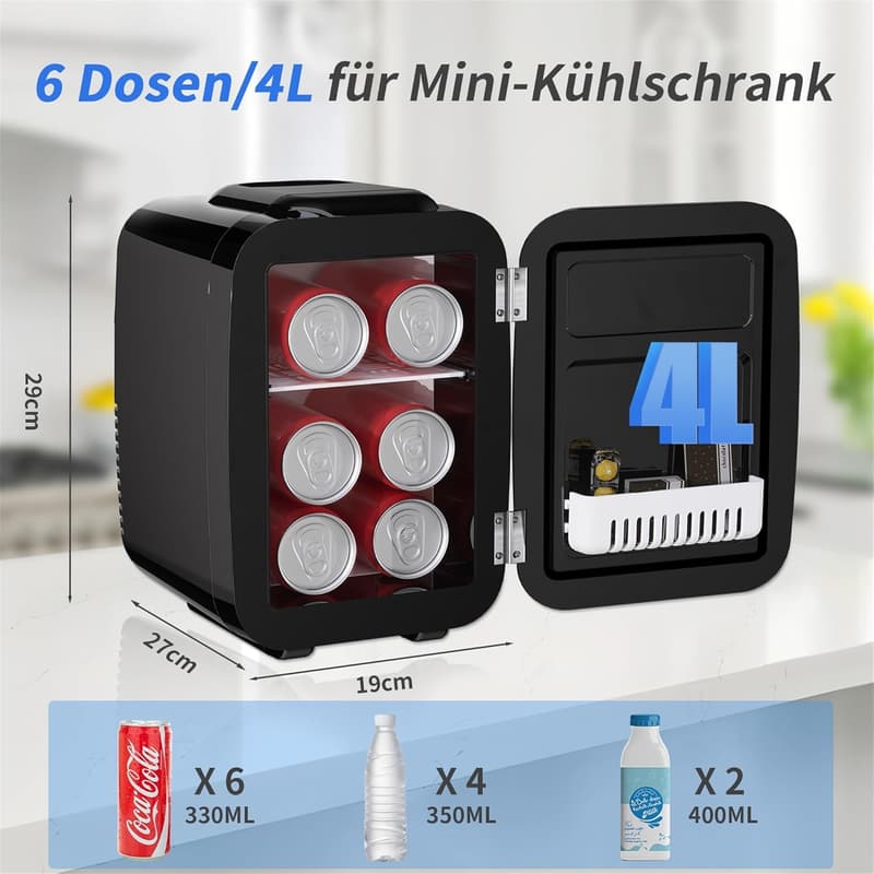 YASHE Mini-Kühlschrank 4L für Kosmetik und Getränke, schwarz