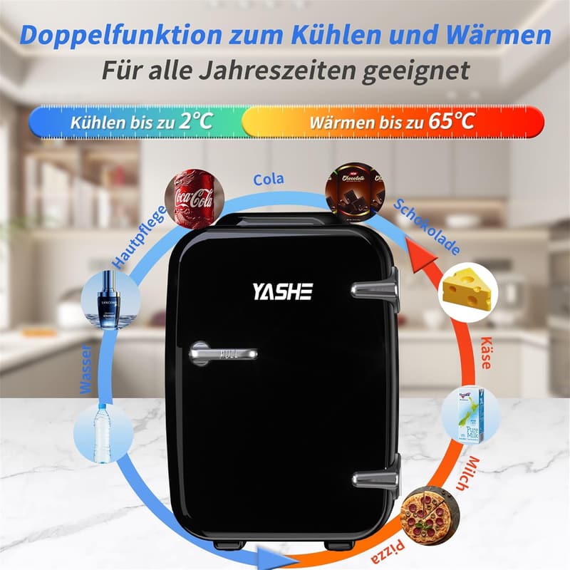 YASHE Mini-Kühlschrank 4L für Kosmetik und Getränke, schwarz