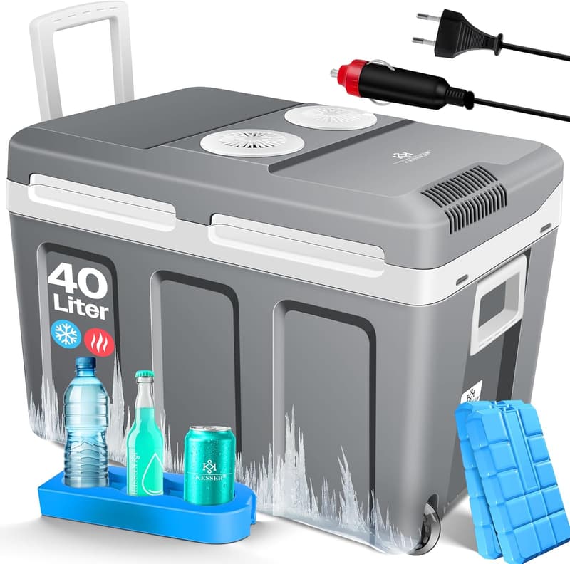 Kühlbox 40L mit Rollen für Auto und Camping | thermo-elektrisch, inkl. Kühlakkus
