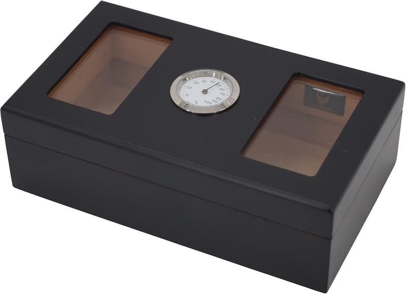 Tragbarer Reisehumidor schwarz mit Befeuchter und Hygrometer