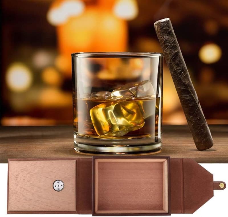 Mini Humidor aus Zedernholz für 10-15 Zigarren, tragbar mit Hygrometer