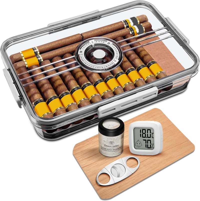 Zigarren-Humidor aus Acryl mit Hygrometer und Zedernregal für Zuhause