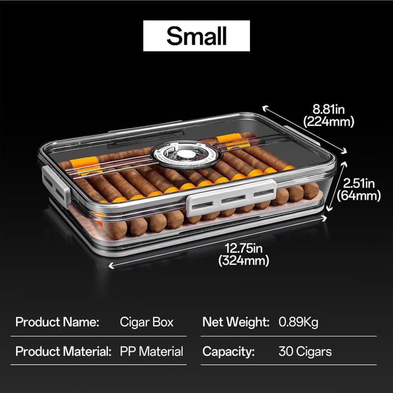 Zigarren-Humidor aus Acryl mit Hygrometer und Zedernregal für Zuhause