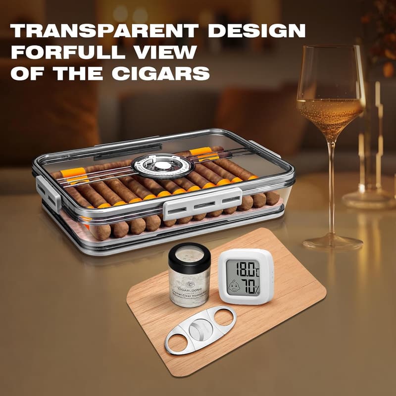 Zigarren-Humidor aus Acryl mit Hygrometer und Zedernregal für Zuhause