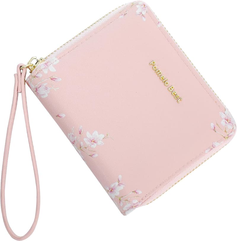 Blumenprägung Geldbörse für Frauen aus PU Leder mit RFID Blockierung (Rosa)
