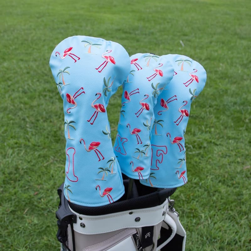 Premium Leder Golf-Schlägerhaube im Flamingo-Design, wasserdicht