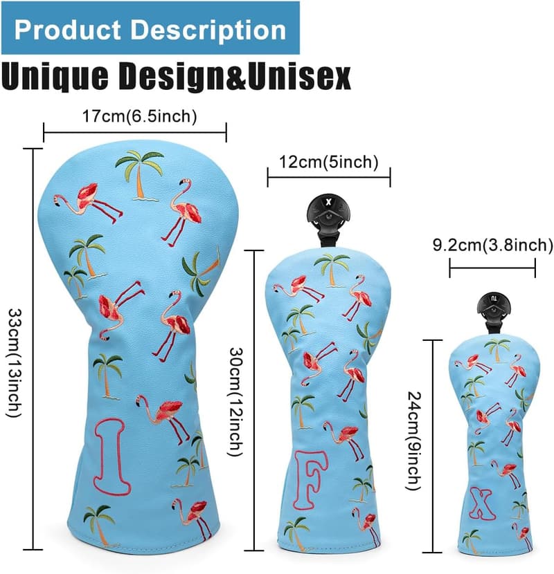 Premium Leder Golf-Schlägerhaube im Flamingo-Design, wasserdicht
