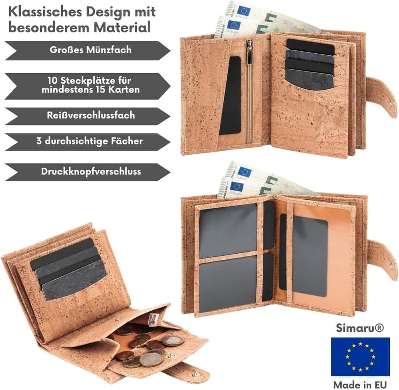 Nachhaltige Kork-Geldbörse für Damen mit RFID-Schutz und Platz für 10+ Karten