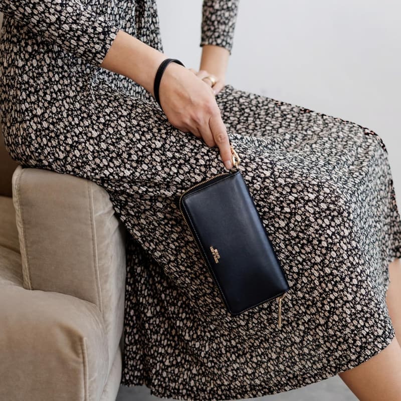 Premium Leder Geldbörse Lyon mit RFID Schutz für Damen - Schwarz