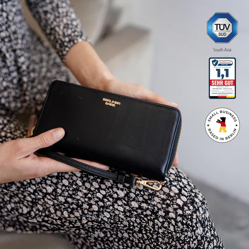 Premium Leder Geldbörse Lyon mit RFID Schutz für Damen - Schwarz