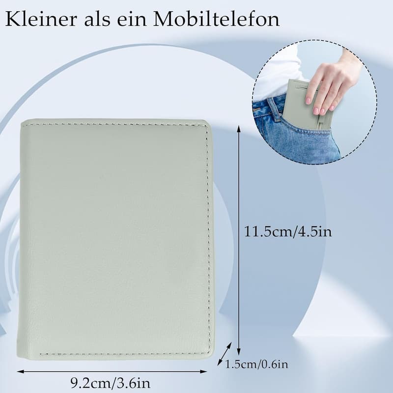 Hellgrüne Leder-Geldbörse für Damen mit Münzfach und Kartenfächern