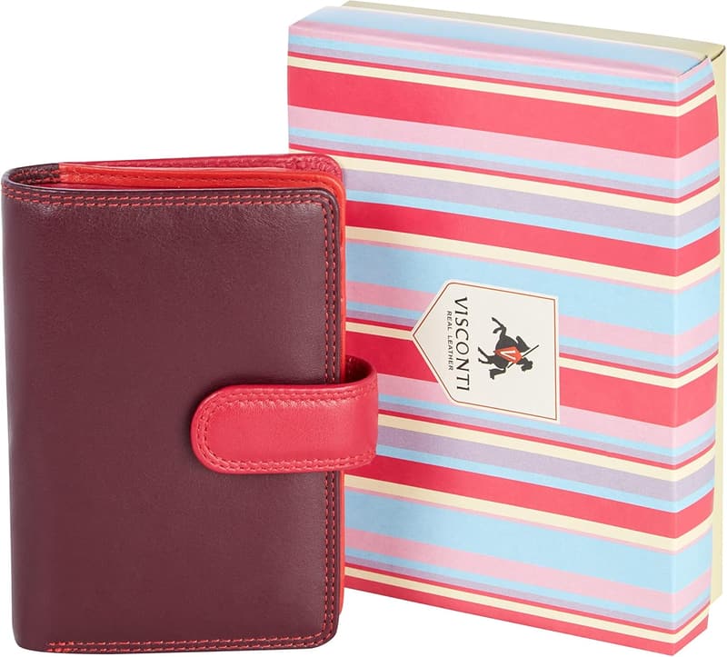 Mehrfarbiger RFID-Schutz Leder Geldbeutel für Damen in Geschenk-Box