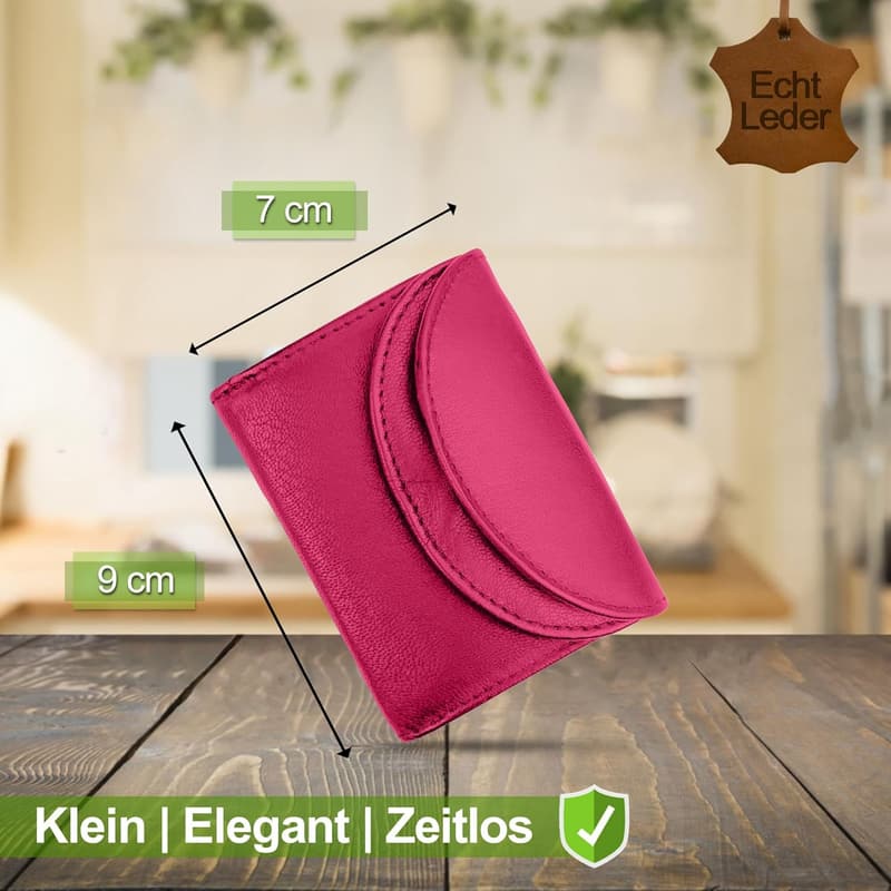Kleines RFID-sicheren Lederportemonnaie für Damen und Herren – Pink