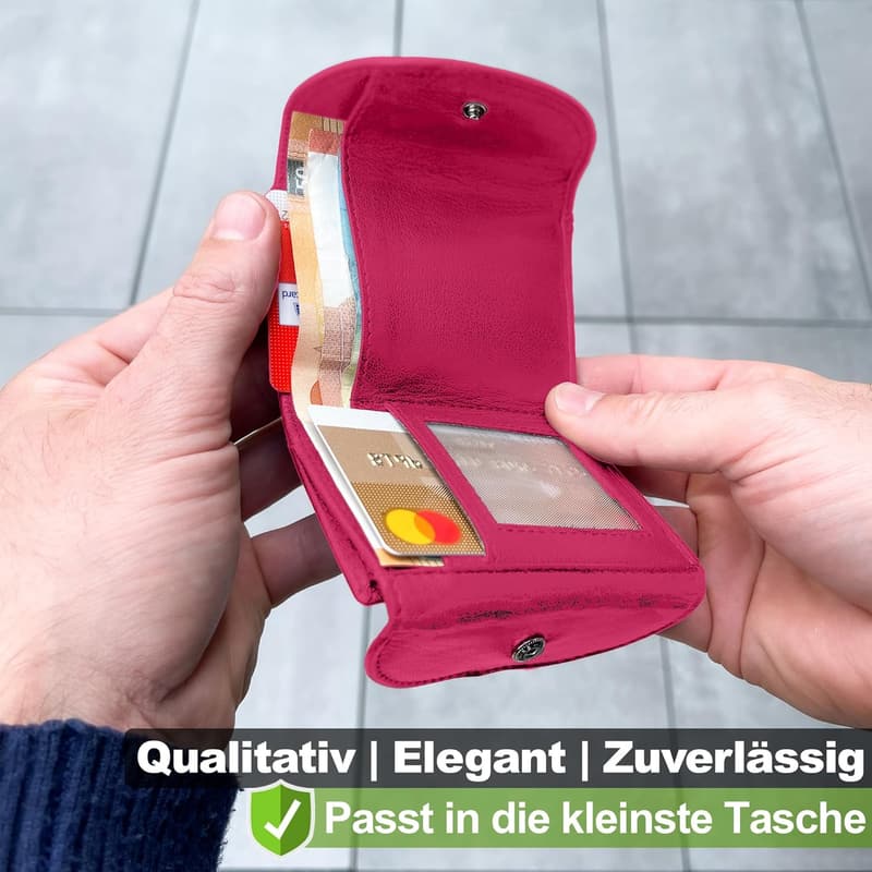 Kleines RFID-sicheren Lederportemonnaie für Damen und Herren – Pink