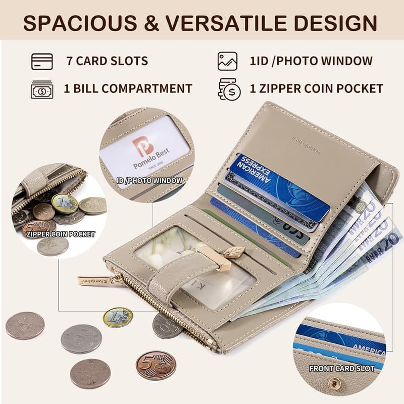 Kleines Damenportemonnaie im Blattdesign mit Druckknopf und Münzfach