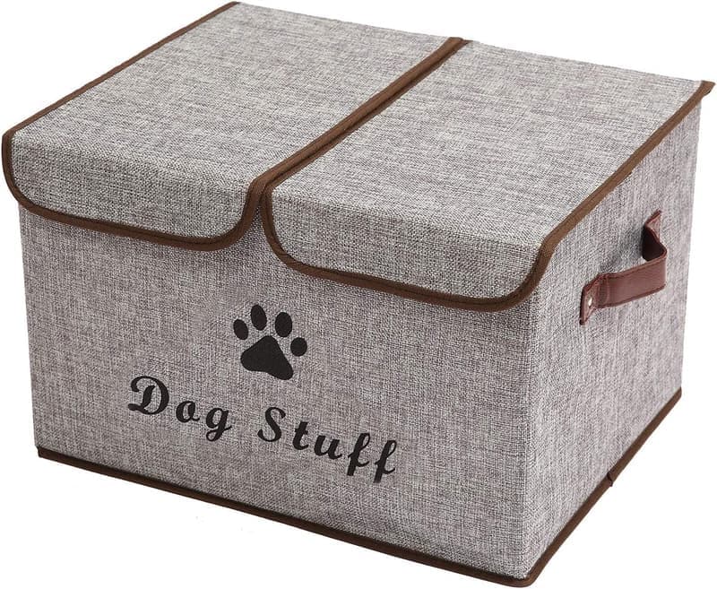 Faltbare Aufbewahrungsbox aus Leinen für Hundezubehör – Grau 43x31x26 cm