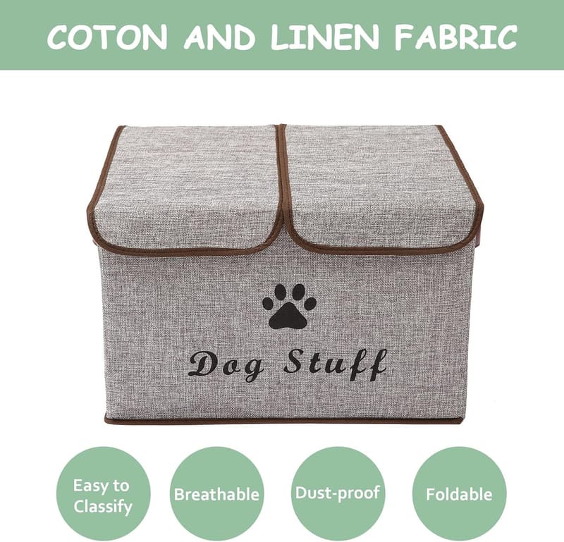 Faltbare Aufbewahrungsbox aus Leinen für Hundezubehör – Grau 43x31x26 cm