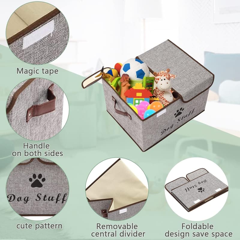 Faltbare Aufbewahrungsbox aus Leinen für Hundezubehör – Grau 43x31x26 cm