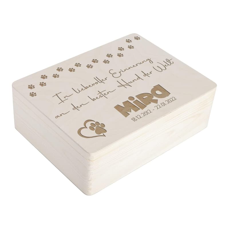 Personalisierte Erinnerungsbox für Hunde | Gedenkbox mit Wunschname