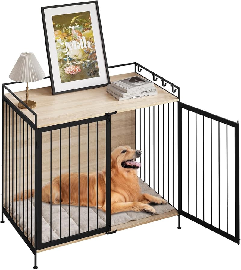 Hundehütte Indoor für große, mittlere und kleine Hunde, 104x92x60 cm, helle Eiche