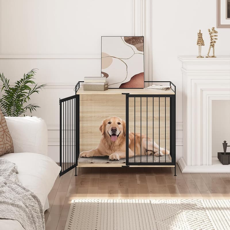 Hundehütte Indoor für große, mittlere und kleine Hunde, 104x92x60 cm, helle Eiche