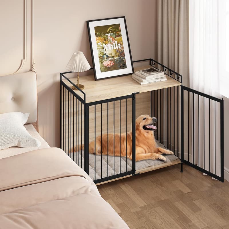 Hundehütte Indoor für große, mittlere und kleine Hunde, 104x92x60 cm, helle Eiche