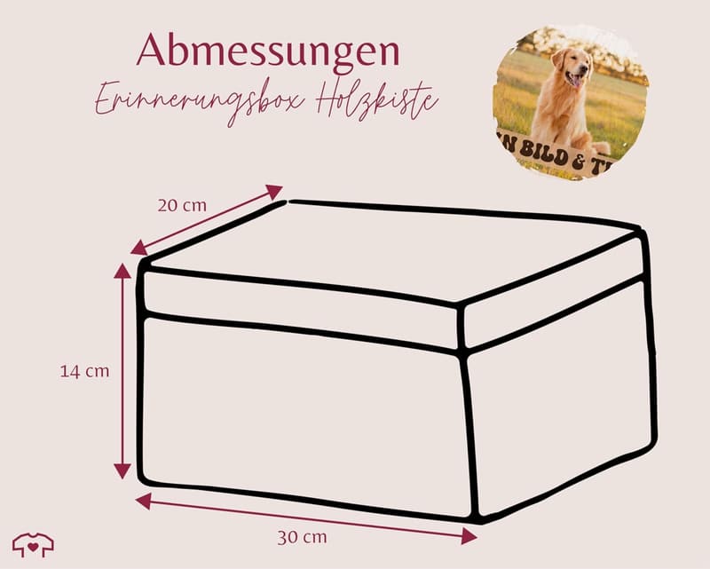 Erinnerungsbox aus Holz für verstorbene Hunde - 30 x 20 x 14 cm