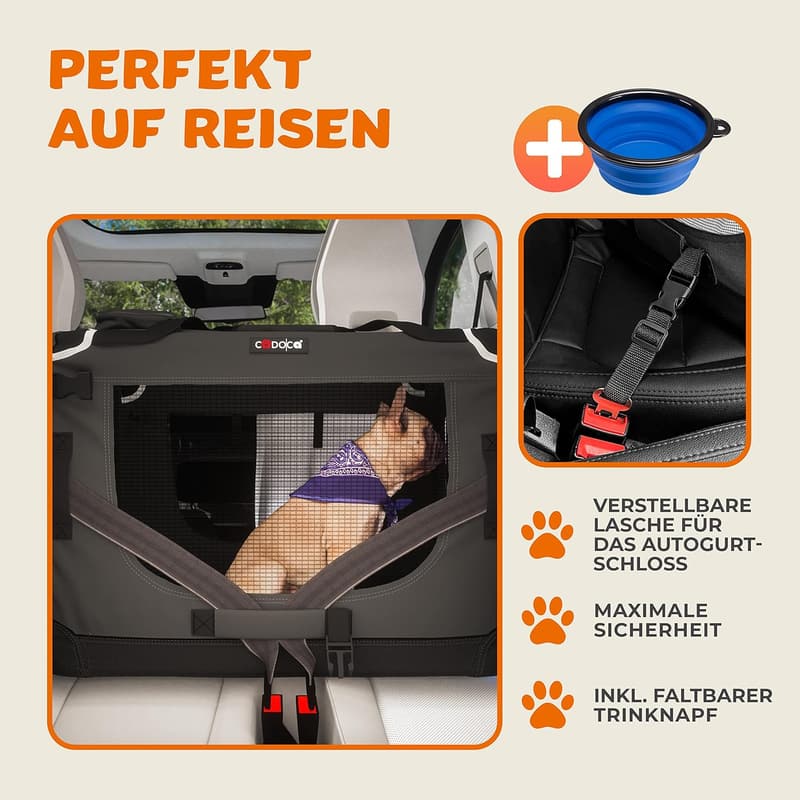Faltbare Hundetransportbox S – robust, atmungsaktiv, 50x34x36 cm, Anthrazit