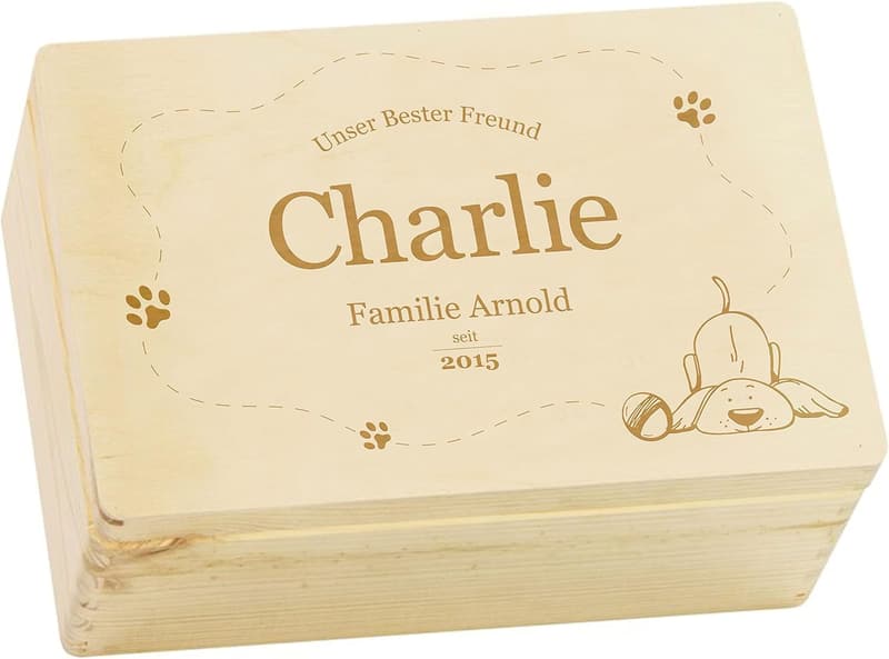 Personalisierte Aufbewahrungskiste für Hundezubehör - 30 x 20 x 14 cm - Verspielt