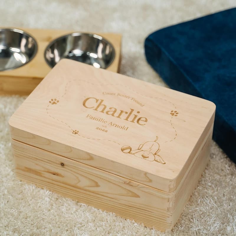 Personalisierte Aufbewahrungskiste für Hundezubehör - 30 x 20 x 14 cm - Verspielt