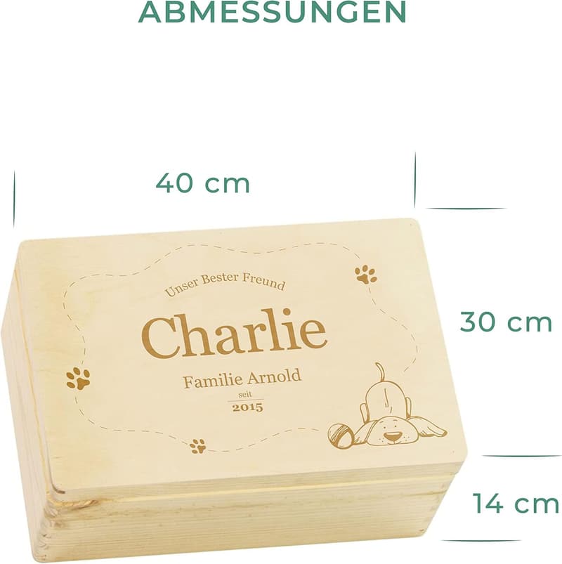 Personalisierte Aufbewahrungskiste für Hundezubehör - 30 x 20 x 14 cm - Verspielt