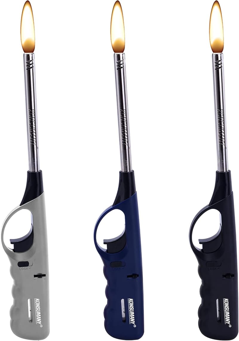 Stabfeuerzeug nachfüllbar, 27 cm, 3er Set in Grau, Blau, Schwarz